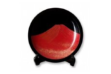 輪島塗〈大藤漆器店〉飾皿　尺1　黒呂色　赤富士蒔絵［髙島屋選定品］