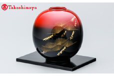 輪島塗〈大藤漆器店〉花器　球型　黒朱ぼかし　雅松沈金［髙島屋選定品］