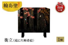 輪島塗　衝立（滝に川蝉蒔絵）