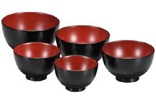 輪島塗　なごみ椀サイズ5種セット（黒内朱）