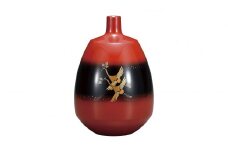 輪島塗　瓶子型花器　朱黒ぼかし塗　松喰鶴蒔絵