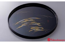 〈大藤漆器店〉丸盆（尺）稲穂柄　沈金技法 [高島屋選定品]