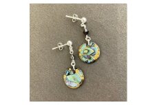 金と貝蒔絵丸型ピアス