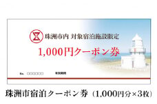 [№5984-0022]珠洲市宿泊クーポン券（1，000円分×3枚）