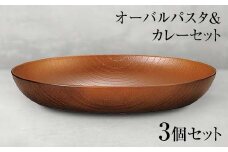山中塗 オーバルパスタ＆カレーセット 3個セット 食器 セット 木製風 オーバルプレート 木目スプーン 家庭用電子レンジ対応 食器洗い乾燥機対応 伝統工芸 工芸品 日本製 F6P-0471 クラウドファンディング 実施中 GCF