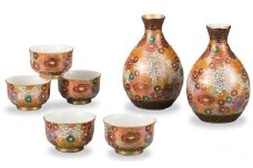 [№5784-0270]九谷焼 酒器揃 金花詰 （7点セット）