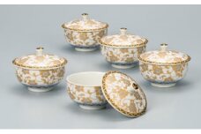 [№5784-0355]九谷焼　蓋付汲出揃　白粒鉄仙