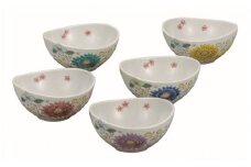 [№5784-0489]九谷焼　3.5号小鉢揃・花はな（5個セット）