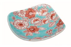 [№5784-0478]九谷焼　3号皿・フラワーシャワー水色 5枚セット a01 民芸品 工芸品 焼き物 色鮮や 食器