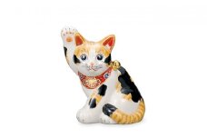 [№5784-0644]九谷焼 5.5号横座招き猫 毛長三毛