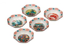 [№5784-0882]九谷焼　3.2号皿揃   時代絵 （5枚セット）a01