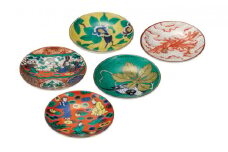 [№5784-0885]九谷焼　3.2号皿揃　時代絵 （5枚セット）a01