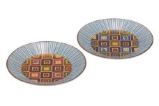 [№5784-0954]九谷焼　 5.2号ペア皿　石畳　a01