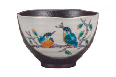 [№5784-0965]九谷焼　 茶漬碗　かわせみ　a02