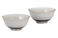 [№5784-0967]九谷焼　 組飯碗　白七宝　a02