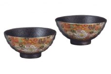 [№5784-0969]九谷焼　 組飯碗　金花詰　a02