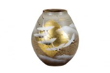 [№5784-1131]九谷焼　7.5号花瓶　金箔群鶴　山田登陽志 a05