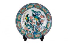[№5784-1139]九谷焼　10号飾皿　古九谷花鳥（皿立付） a05