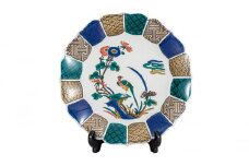 [№5784-1141]九谷焼　10号飾皿　古九谷花鳥（皿立付） a05
