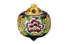 [№5784-1152]九谷焼　3.5号香炉　黒盛花と蝶 a05