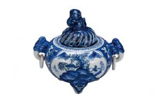 [№5784-1157]九谷焼　4.5号香炉　染付山水 a05