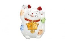 [№5784-1172]九谷焼　4.5号絵馬招き猫　白盛　a05