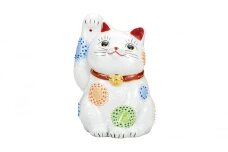 [№5784-1174]九谷焼　7号招き猫　白盛　a05
