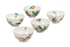 [№5784-0979]九谷焼　 5客軽量飯碗　花鳥絵変り　a02