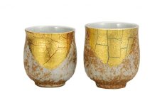 [№5784-0995]九谷焼　 組湯呑 　金箔彩　a03