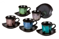 [№5784-1050]九谷焼　 コーヒーセット　銀彩　a04