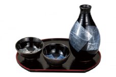 [№5784-1089]九谷焼　 晩酌揃　銀彩（盆付）