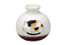 [№5784-1091]九谷焼　1.8号小つぼ花生　眠り猫　みけ