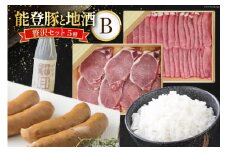 肉 酒 能登豚と地酒の贅沢セットB [道の駅織姫の里なかのと 石川県 中能登町 27aa0020] 米 豚 豚肉 精肉 お酒 白米 精米 ご飯 ごはん こめ コメ ロース ローステキカツ ローススライス ウィンナー 大吟醸 能登米 コシヒカリ