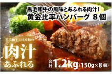 黒毛和牛入りハンバーグ 約150g×8個 [A-015007]  【ハンバーグ 和牛 牛肉 調理レシピ付き 肉のカワグチ 冷凍】