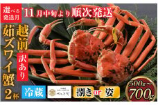 【先行予約】[捌き済選択可][到着日指定可]【訳あり】蟹好きが唸る老舗カニ料理店の越前茹ズワイ蟹 小サイズ(500g～700g)2杯【11月中旬より順次発送】 [L-085039]