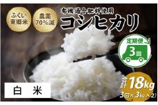 【定期便3ヶ月連続】令和6年産 ふくい東郷米 特別栽培米　農薬70％減コシヒカリ 6kg(3kg×2袋)×3ヶ月 合計18kg【白米】[E-020021_01]