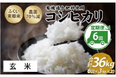 【定期便6ヶ月連続】令和6年産 ふくい東郷米 特別栽培米 特別栽培米　農薬70％減コシヒカリ 6kg(3kg×2袋)×6ヶ月 合計36kg【玄米】[J-020023_02] 