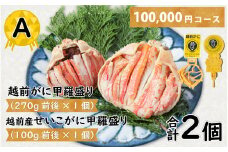 Ａ　越前がに甲羅盛（270g前後 × 1個）＋ 越前産せいこがに甲羅盛（100g前後 × 1個）合計2個 [J-096013_01]