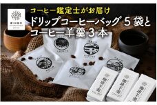 日本と国際的なコーヒー鑑定士資格所有者がお届け！ドリップコーヒーバッグ 5袋とコーヒー羊羹 3本セット [013-a007]  【コーヒー 珈琲 羊羹 ようかん お中元 お歳暮 ギフト 贈り物 プレゼント】