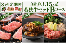 [051-l002] 定期便 ≪3ヶ月連続お届け≫ 若狭牛セット Bコース【黒毛和牛 冷凍 お取り寄せ グルメ】