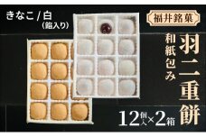 福井銘菓 和紙包み 羽二重餅 12個入り × 2箱(きなこ・白餡入り)【銘菓 和菓子 お菓子 もち菓子 お餅 餅 特産品 ギフト 贈り物 お土産 お供え 内祝い お返し お中元 母の日 父の日 敬老の日 お歳暮 お年賀】[023-a020]
