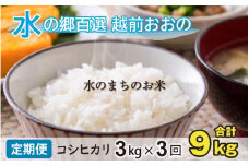 【令和6年産】【3ヶ月定期便】こしひかり 3kg×3回 計9kg【白米】「エコファーマー米」水のまちのお米
