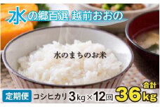 【令和6年産 新米】【12ヶ月定期便】こしひかり 3kg×12回 計36kg【白米】「エコファーマー米」水のまちのお米