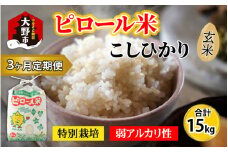 【令和6年産 新米】【3ヶ月定期便】こだわりの米！弱アルカリ性のピロール米 こしひかり 玄米 5kg×3回 計15kg [C-009002]