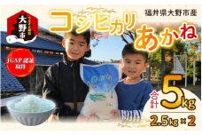 【先行予約】【令和6年産 新米】福井県大野市産 JGAP認証 コシヒカリ「あかね」5kg（2.5kg×2）小分け【11月初旬より順次発送】