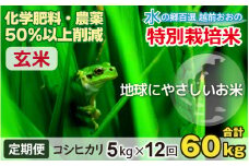 【令和7年産 新米】【12ヶ月定期便】こしひかり 5kg × 12回 計 60kg【玄米】減農薬・減化学肥料 「特別栽培米」－地球にやさしいお米－