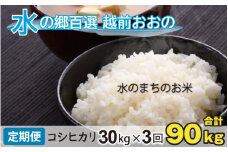 【令和6年産 新米】【3ヶ月定期便】こしひかり 30kg×3回 計90kg（白米）「エコファーマー米」－水のまちのお米－