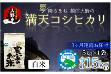 【令和6年産 新米】【3ヶ月定期便】星降るまち 越前大野の「満天コシヒカリ」白米 5kg × 3回 計 15kg 農薬・化学肥料50%以上カットの特別栽培米 