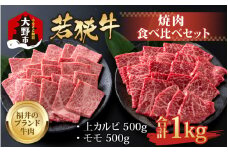 【福井のブランド牛肉】若狭牛焼肉食べ比べセット  1kg(上カルビ500g×1パック・モモ500g×1パック)【4等級以上】