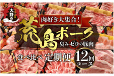 【肉の定期便×12回コース】肉好き大集合！臭みゼロの豚肉「荒島ポーク」食べ比べ 定期便！【福井のブランド豚肉】